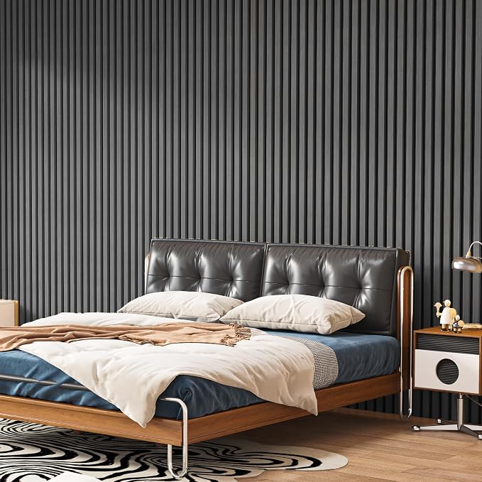 Art3d 2 Pack 94.5 x 24 inch Wood Slat Acoustic Panels for Wall & Ceiling - 31 sq.ft 3D Fluted Sound Absorbing Panel with Wood Finish, Matte Black - Image 7
