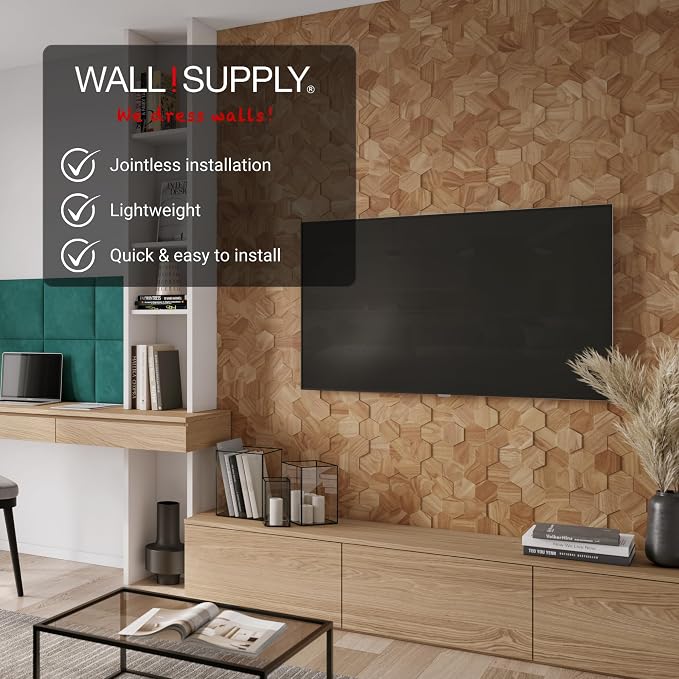 Wall!Supply 3D Wall Panels – Reclaimed Hexagon Asian Teak Wood in Natural – Home Decor Wallpaper Alternative for Living Room, Bedroom & Office – Easy DIY Installation – 25 Pack, Covers 10.5 Sq Ft | Real Reclaimed Asian Teak, Wallpaper Alternative, Easy... - Image 2