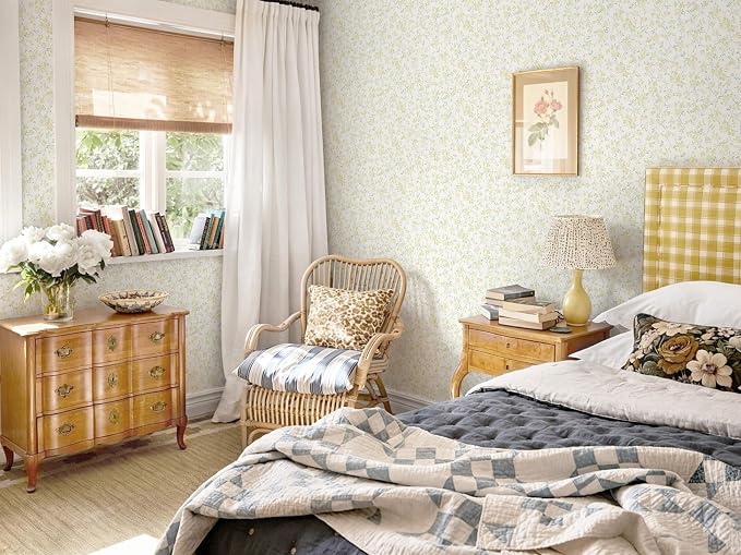 Peel and Stick Wallpaper for Nursery Yellow Cherry Blossom Waterproof | 197"×17.3" Yellow Floral Watercolor Wallpaper Gentle Accent Wall Decor with Grid Lines for Bedroom Vinyl Self-adhesive - Image 8