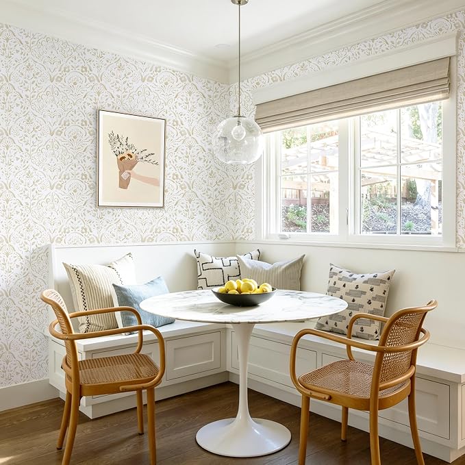 Dimoon Watercolor Floral Peel and Stick Wallpaper Beige Brown Contact Paper Vintage Damask Wall Paper 394''x17.3'' Textured Removable Stick On Wallpaper for Bedroom Bathroom Kitchen Decor Vinyl - Image 4