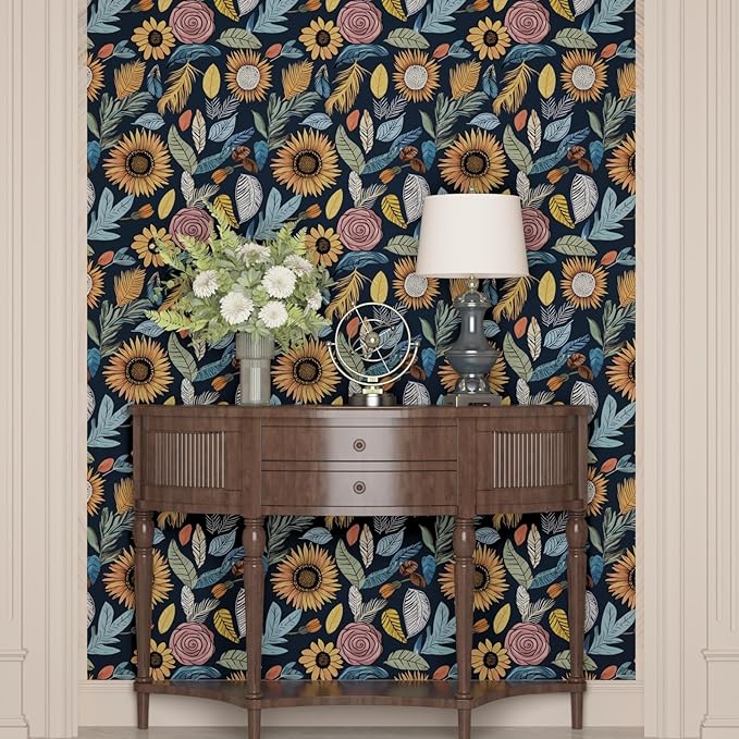 Laatse Boho Wallpaper Peel and Stick 17.5"x118", Blue Yellow Contact Paper | Self Adhesive/Removable/Waterproof/Thick Vinyl Wall Paper for Bathroom Bedroom Shelf Cabinet Drawer,Prepasted,Easy Peel - Image 4