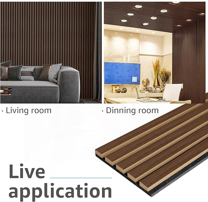 Art3d 6-Pack Soundproof Wood Slat Wall Panel, 94.5 x 7.9 Inch, Deep Walnut | Wood Grain Finish, Effortless Setup, Sustainable, Long-Lasting, Noise Reduction, Easy Care, for Living Room, Bedroom, Office - Image 3
