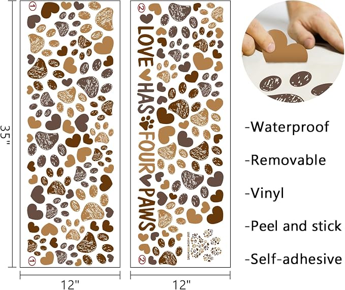 Mfault Dog Cat Paw Prints Wall Decals Stickers, Love Has Four Paws Nursery | Decorations Kids Bedroom Art, Neutral Toddlers Girls Boys Pet Lovers Room Playroom Decor - Image 2