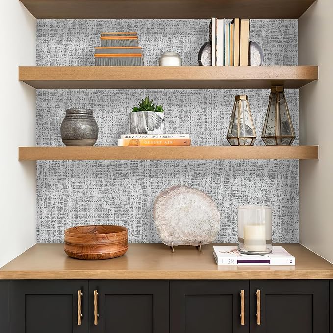 Grey Grasscloth Peel and Stick Wallpaper Fabric Paper 17.7in x 393in | Faux Linen Vintage Wallpaper Textured Removable Wall Paper Grass Cloth Cabinets Bedroom for Cabinet Self Adhesive Vinyl - Image 4
