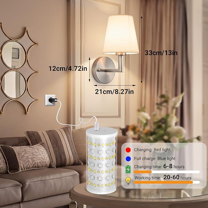 Nekhung Battery Operated Wall Sconce, Peel and Stick Sconces Set of 2 | Wireless Adhesive Stick On Wall Sconce, 10000mAh Rechargeable RGB Bulb with Remote, No Drill Wall Light for Bedroom Decor - Image 9