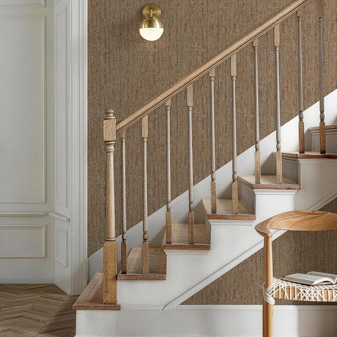 JiffDiff Woven Wallpaper Peel and Stick 17.3" x 1200" Colorful Paint Grasscloth Contact Paper Textured Waterproof Self Adhesive Stick on Wallpaper(144 sq. ft Coffee) - Image 4