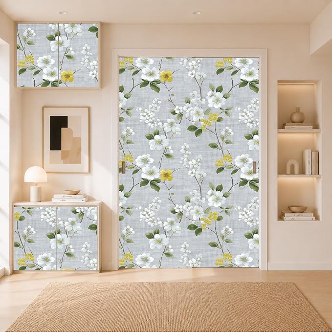 White Yellow Flowers Removable Self-Adhesive Wallpaper for Bedroom & Living Room Decor 17.7×118 Inch,Waterproof Wall Covering for Accent Walls, Apartment, Nursery - Image 8