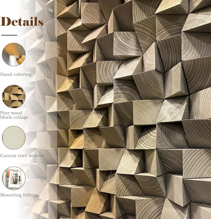 BrightA Mosaic Wall Art, Natural Pine Geometry, Sculptural Wall Statement | textured wood wall panel; warm neutral tones, portrait or landscape; office reception welcome-wall centerpiece; 31.5 x 63 in - Image 3