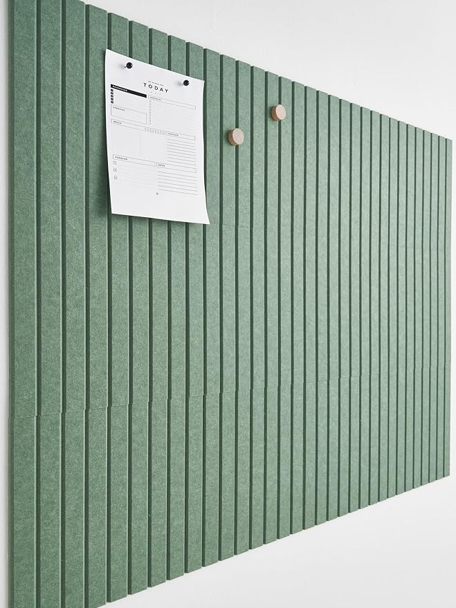 VIVELDA Felt Bulletin Board Tiles 48"x36" - 12-Pack Cork Board Alternative, OEKO-TEX Certified, NRC 0.95 Acoustic Felt Wall Panels, Damage-Free Adhesive, Slatted Design, Home Office & Classroom (Palm) by VIVELDA%C2%AE