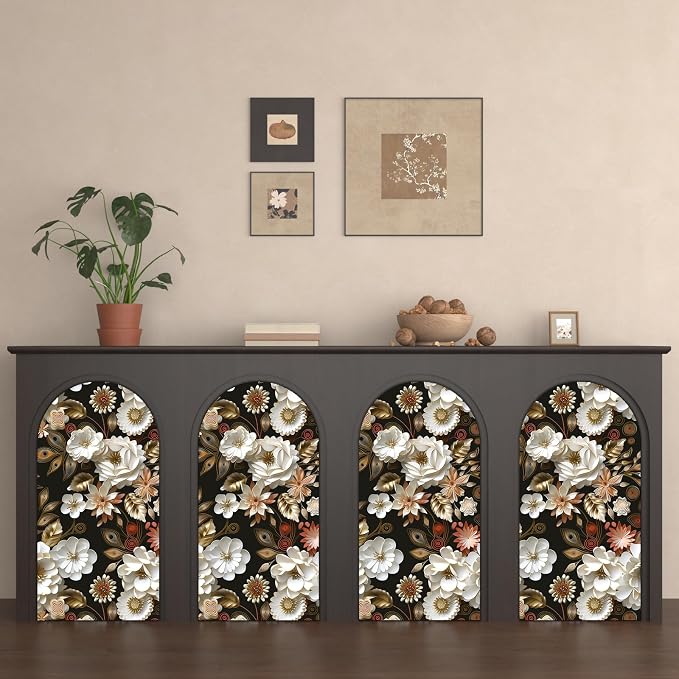 Laatse Dark Gold Floral Wallpaper Peel and Stick 17.5" × 393" | Self Adhesive/Removable/Waterproof/Thick Vinyl Contact Paper for Bathroom Bedroom Shelf Cabinet Drawer,Prepasted,Easy Peel - Image 2