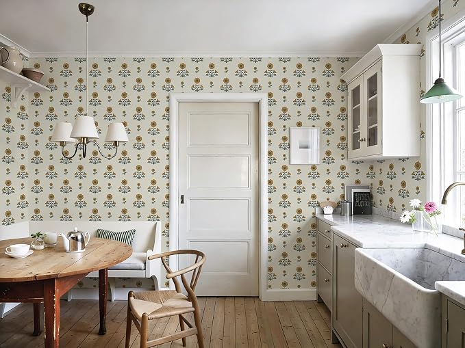 Vintage Floral Wallpaper Floral Peel and Stick Wallpaper for Bathroom 196"×17.3" Daisy Wall Paper Yellow and Green Cottagecore Contact Paper for Nursery Kitchen Self-Adhesive Vinyl Waterproof - Image 6