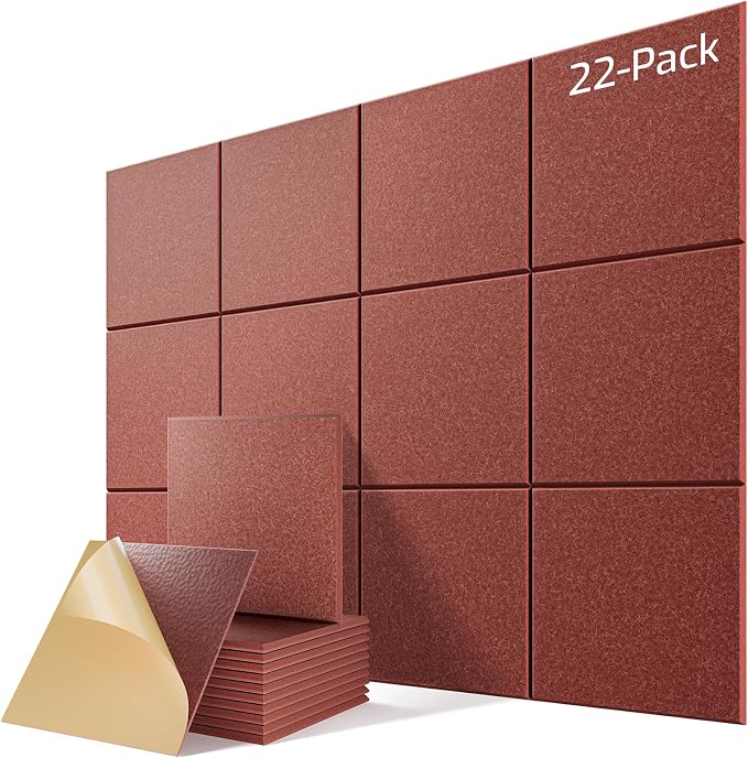 22 Pack Self-Adhesive Sound Proof Foam Panels for Walls 12"x12"x0.4" Fabric | High-Density Acoustic Panels, Noise Reducing Soundproof Wall Panels for Home Studio, Office, Easy-Install Red by Lebenforce