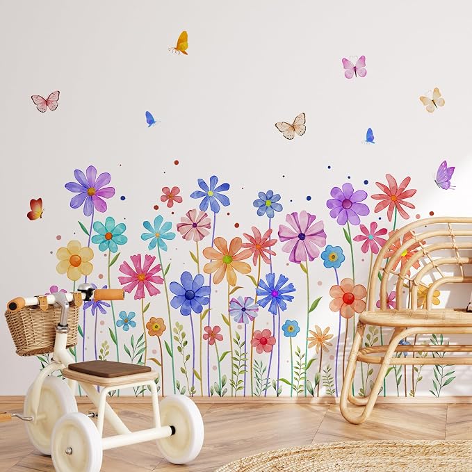 3 Pieces Colorful Flowers Wall Decals Vinyl Colorful Flowers Wall Stickers Removable Floral Art Murals Peel and Stick Decor for Girls Bedroom Living Room Nursery by Incholl