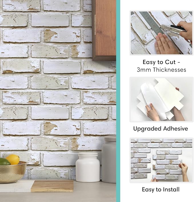 Commomy 3D Brick Wall Panels Peel and Stick 10 pcs 11.8" x 11.8" | Small Size Thin PVC Faux Brick Backsplash for Kitchen,Bedroom,Quick Interior Home Wall Decor(Covers 9.7 sq.ft) - Image 6