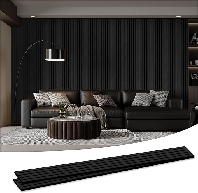 2 Pack Wood Salt Acoustic Wall Panels 94" x 23.6" x 0.8", Matte Black | 3D Fluted Soundproof Wooden Wall Panel, Sound-absorbing Wall Decor for Home Theater Studio Office Bedroom by LDB_BUILDING