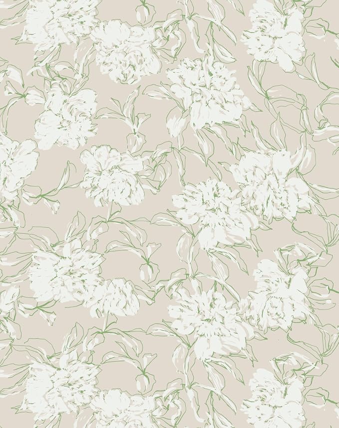 Floral Wallpaper Peel and Stick Botanical White Peony Wallpaper for Living Room Bedroom Bathroom Ceiling Cabinet Cottage Contact Paper (White Peony, 17.4"x118") by HomKihapaiWallpaper