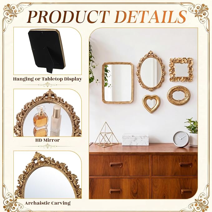 Vintage Mirror Set,11in/8in/6in/4in,Cute Style,5 Pcs - Image 4