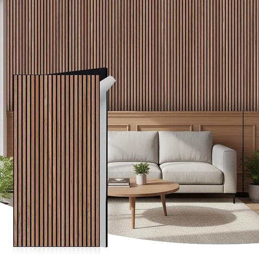 WoveN SounD Acoustic Wall Panels, Teak, 10 Pack, 47.2x23.6 in | Self-Adhesive, Peel and Stick, NRC 0.95, Premium Sound, Echo Proof, Slat Decor, Studio, Home, Office, Media Room by WovenSound