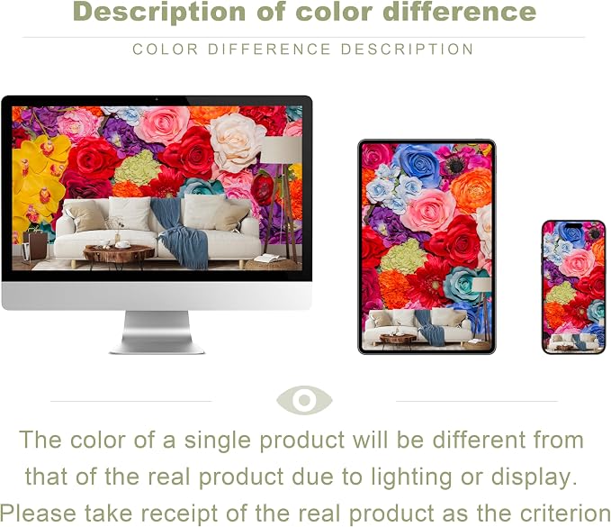 Floral Peel and Stick Wallpaper Multicolor Red Rose Wall Mural | 173"x108", Self Adhesive Canvas, for Bedroom Living Room Bathroom, Seamless, No overlapping - Image 5