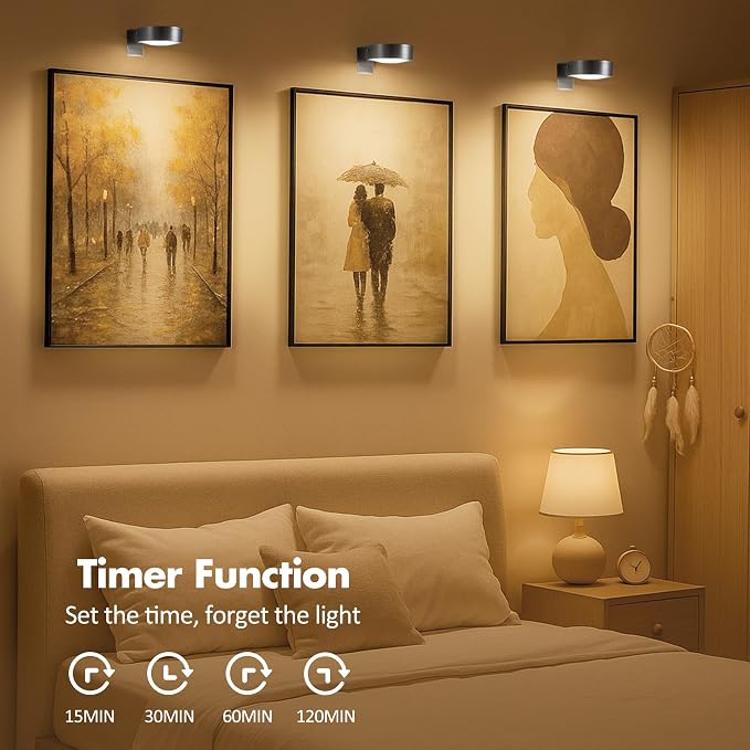 Picture Lights for Wall, Wireless Poster Lights Battery Operated, Black | LED Magnetic Painting Light with Remote Dimmable, Timer＆3 Lighting Modes, Art Display Puck Light for Frame Portrait, 3 Pack - Image 7