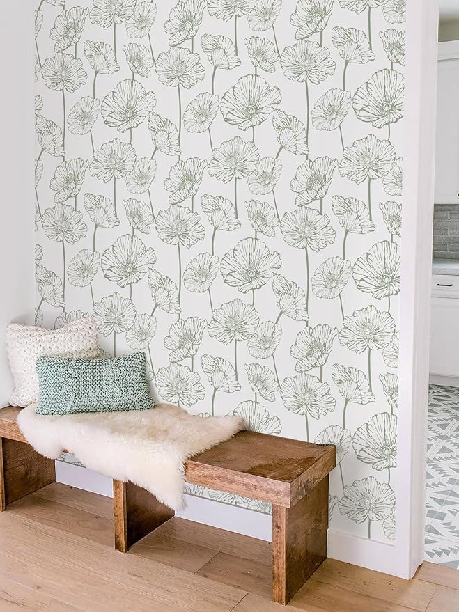 Orainege Floral Peel and Stick Wallpaper Boho Green and White Wallpaper | 17.3inx118.1in Self Adhesive Contact Paper Removable Decorative Wall Paper for Bedroom Bathroom Cabinets Decor Vinyl - Image 7