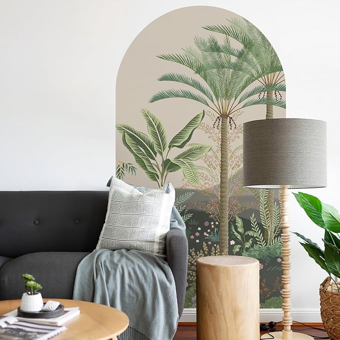 Large Jungle Green Tropical Arch Wall Decals Peel and Stick 63"x 34.2" | Botanical Tropical Landscape Wall Sticker Earth Tones Woodland Wall Decal Accent Bed Art Decor for Bedroom Living Room - Image 4