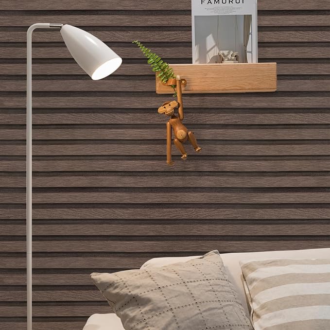 Yun-aeon Natural Wood - Dark Brown Slats Peel and Stick Wallpaper for Wall | 17.3"x 160" Self-Adhesive Waterproof Vinyl Removable Wall Paper for Wall Decor Bedroom - Image 5