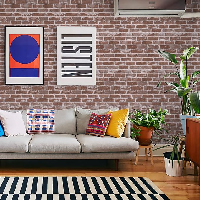 Timeet Red Brick Wallpaper Peel and Stick Wall Paper Self Adhesive Removable Textured Contact Paper for Bedroom Living Room Wall Decor Vinyl Film Roll Red 17.7"×118.11" - Image 2