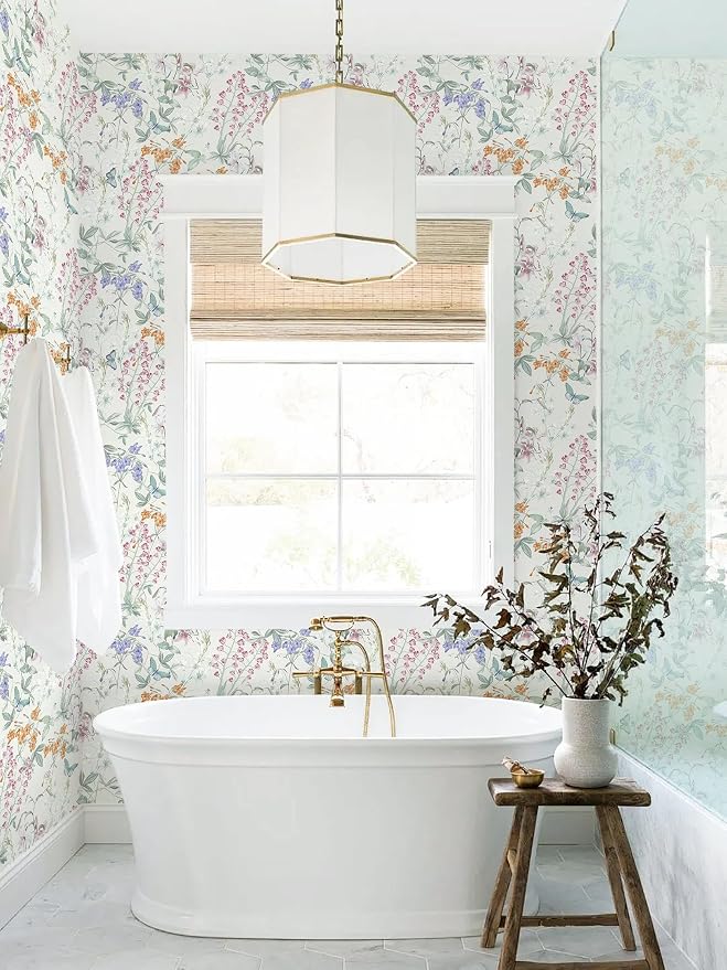 Dimoon 385"x17.3" Floral Wallpaper Beige Peel and Stick Wallpaper Cream Neutral Boho Contact Paper Botanical Wildflower Morden Cottage Renter Friendly Bathroom Flower Kitchen Self Adhesive Vinyl Roll - Image 8