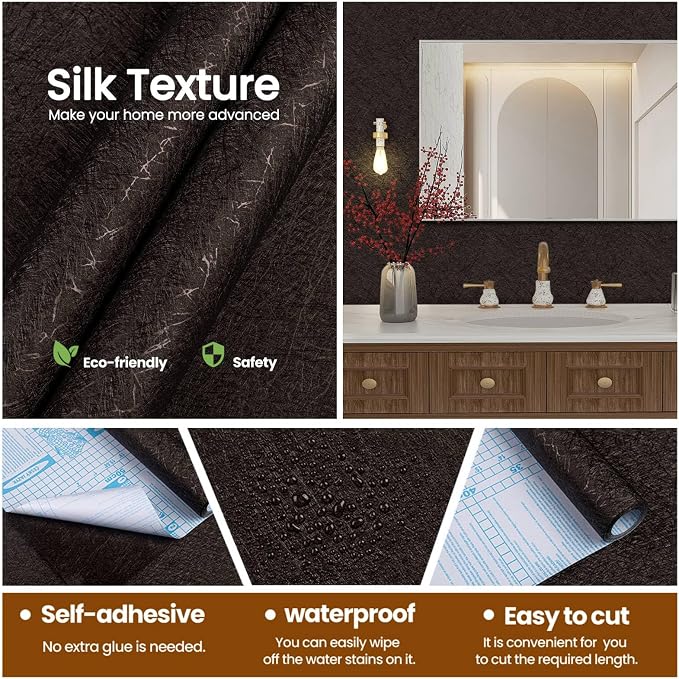 Brown Peel and Stick Self Adhesive Wallpaper Countertop Contact Paper | Removable Waterproof Bathroom 15.7" X 393.7" Kitchen Vinyl Wrap for Cabinet Countertops Wall Counter Top Paper - Image 2