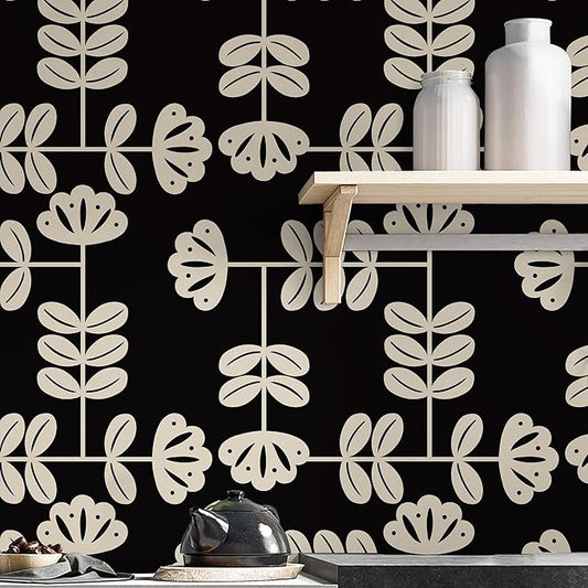 HeloHo Peel and Stick Wallpaper Black and Cream White Wallpaper Vintage Wall Paper for Bedroom Modern Self-Adhesive Removable Thicken Waterproof Contact Paper for Cabinet Bathroom Vinyl 78.7"x17.3" by HeloHo