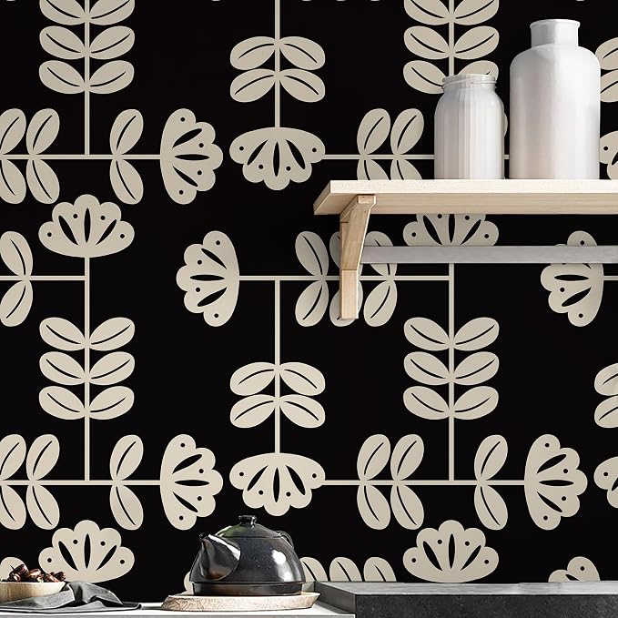 HeloHo Peel and Stick Wallpaper Black and Cream White Wallpaper Vintage Wall Paper for Bedroom 393.78"x17.3" Modern Self-Adhesive Removable Thicken Waterproof Contact Paper for Cabinet Bathroom Vinyl by HeloHo