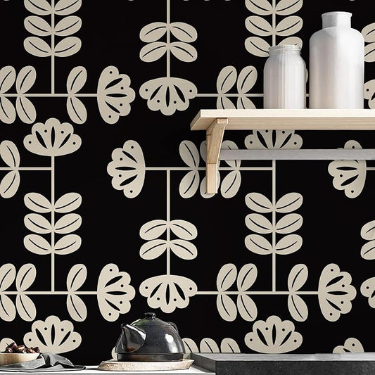 HeloHo Peel and Stick Wallpaper Black and Cream White Wallpaper Vintage Wall Paper for Bedroom 393.78"x17.3" Modern Self-Adhesive Removable Thicken Waterproof Contact Paper for Cabinet Bathroom Vinyl by HeloHo