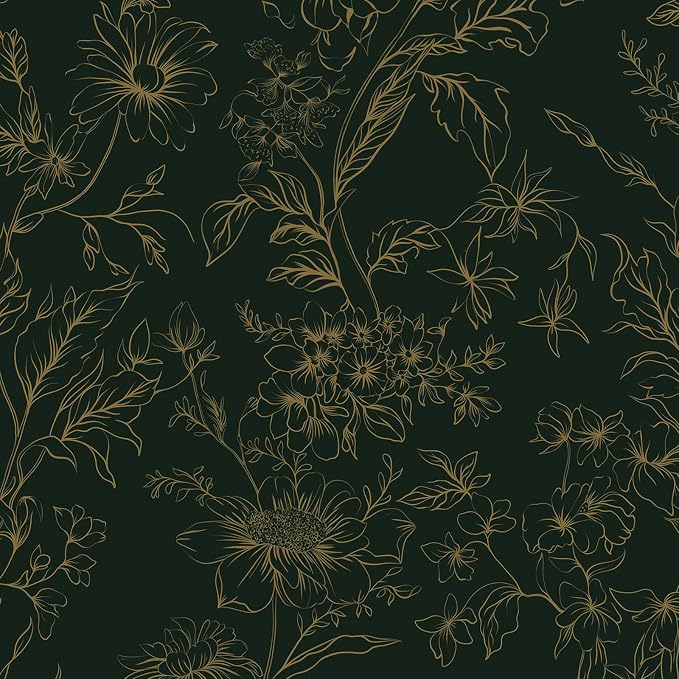 Hopepak 17.3''x197'' Floral Peel and Stick Wallpaper Gold and Green Contact Paper Self Adhesive Removable Wall Paper for Bedroom Waterproof for Bathroom Cabinet - Image 2