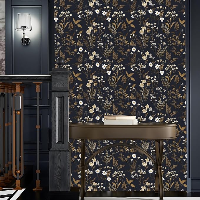 Laatse Floral Leaf Vintage Wallpaper Peel and Stick 17.5"x78.7", Dark Gold | Self Adhesive/Removable/Waterproof/Thick Vinyl Contact Paper for Bathroom Bedroom Shelf Cabinet Drawer,Prepasted,Easy Peel - Image 5