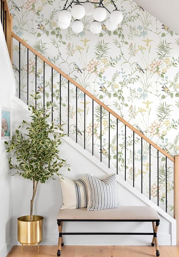 Erfoni Boho Floral Peel and Stick Wallpaper Green Floral Birds Wallpaper | 16.9" x118" DIY Self Adhesive Removable Wallpaper for Livingroom Cabinet Decor Modern Flower Leaf Contact Paper Vinyl Roll - Image 8