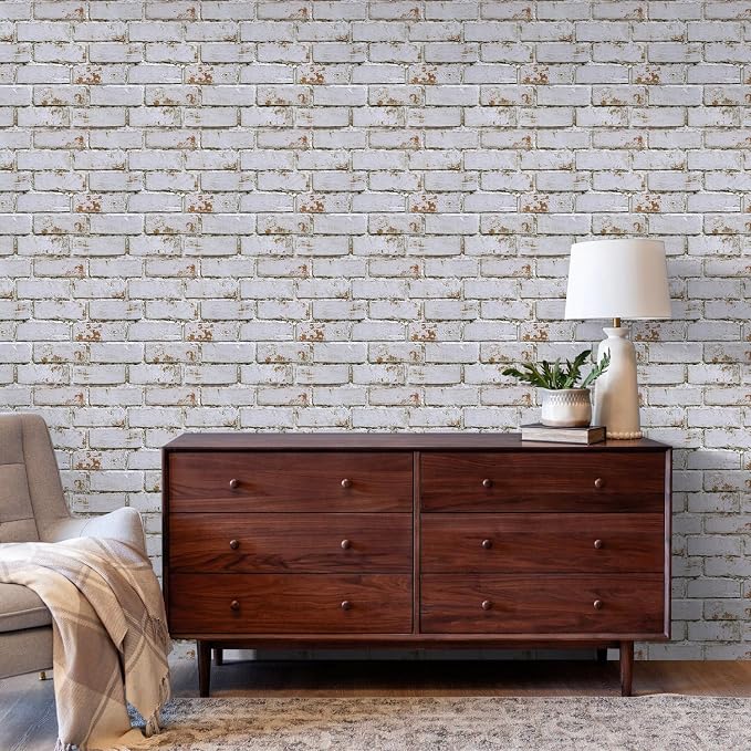 COMSTICKC 3D Faux Brick Wall Panels Peel and Stick, 10 Pcs 11.8" x 11.8" | Retro Whitewash, Not Real Brick, Ultra-Light Thin PVC 3D Fake Brick Wallpaper Decorative Tiles for DIY Interior Decor - Image 9