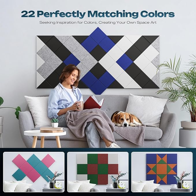 Sonicism 22 Pack Acoustic Wall Panels with Self-Adhesive, 12" X 12" X 0.4" Sound Proof Foam Panels, Decorative Soundproof Wall Panels, Sound Proof Absorbing Tiles for Home & Offices, Blue - Image 5