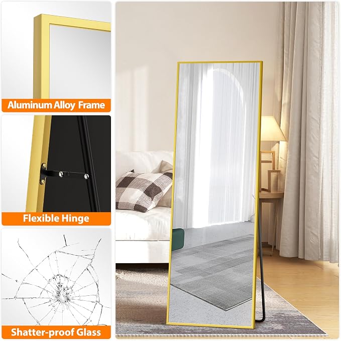 TRAHOME Full Length Floor Mirror 56"x15", Large Standing Body Mirror, Gold - Image 6
