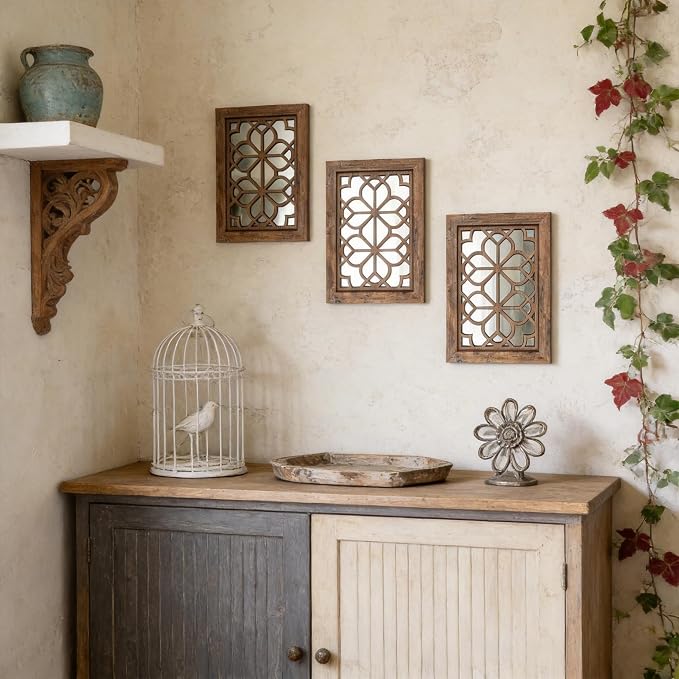 Set of 2 11x15 Inch Rectangular Shatterproof Maroon Decorative Wall Mirrors, Boho Farmhouse Rustic Vintage Accent Mirrors for Living Room Bedroom Entryway & Home Decor - Image 5
