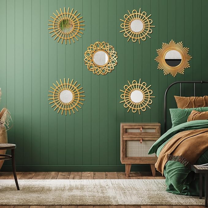 Namalu 6 Pcs Sunburst Round Mirror for Wall Decor, Elegant, Gold - Image 6