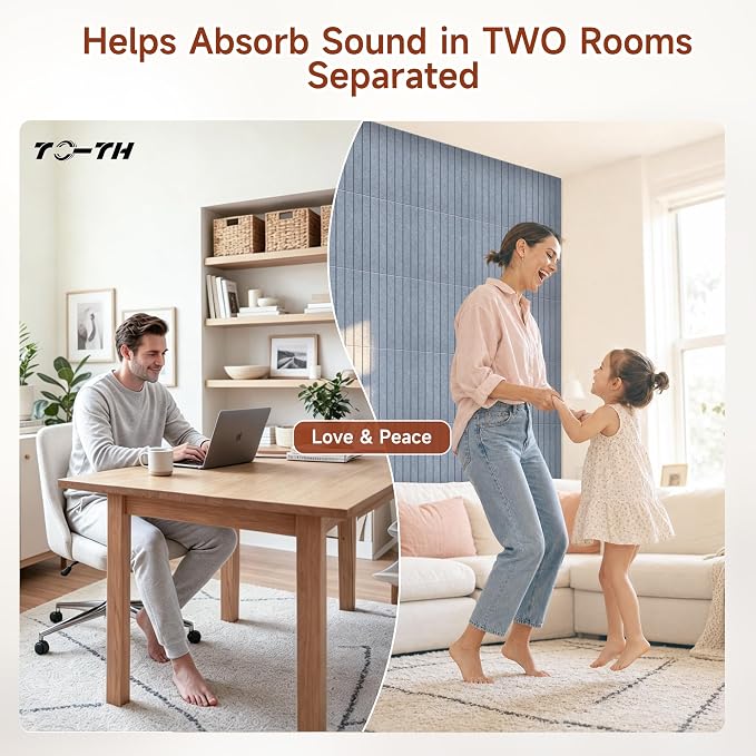 TO-TH Self-Adhesive Acoustic Panels 12Pack Sound Dampening Panel,Light Gray | 100% Polyester Fiber, Peel and Stick Wall Panels, 11.8"×15.7"×0.35", Acoustics and Sound Absorption for Studio, Garage, Home - Image 4