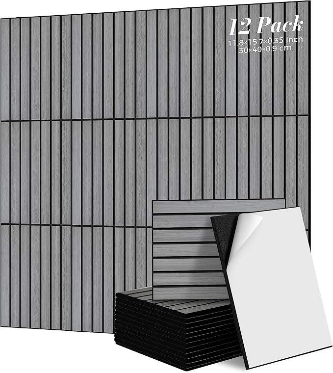 TO-TH 12Pack Acoustic Panels Peel and Stick Soundproof Wall Panel, Gray Oak | Self-Adhesive Wall Panels, PVC Wood Grain Finish, 100% Polyester Fiber, Reduce Echo&Noise for Home Office, Studio, Bedroom by TO-TH