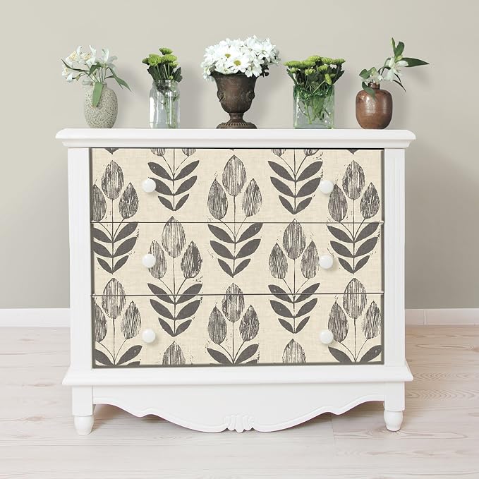 NuWallpaper Folk Tulip Peel and Stick Wallpaper, Neutral, Textured Removable Wallpaper, 20.5 in x 18 ft - Image 4