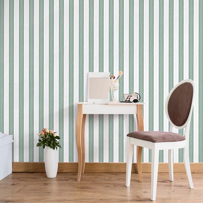 Green Stripe Peel and Stick Wallpaper A Set of 15.7" x 1181" Green and White Self-Adhesive Wallpaper Removable Waterproof Contact Paper for Cabinets,Bedroom,Nursery,Accent Wall - Image 6
