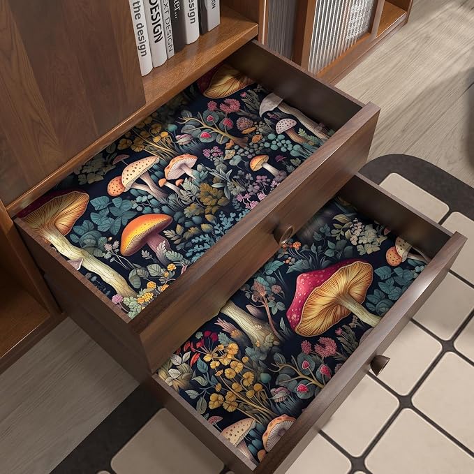 BOKEBEVE Mushoroom Wallpaper Peel and Stick Boho Black Red 17.5 x 393.5In | Extra Long Removable Renter Friendly Vintage Floral Wall Paper for Bedroom Bathroom Living Room Feature Accent Wall - Image 4