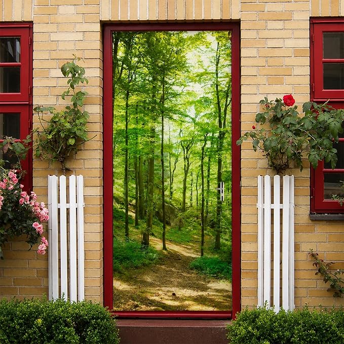 Door Stickers Peel and Stick Murals - Wall Covers Decorative Decal Woods | 30.3"W x 78.7"H, 3D Pink Castle Wallpaper，Waterproof Removable Opaque Vinyl Self Adhesive Fake Door Decor for Home Office by ChezMax