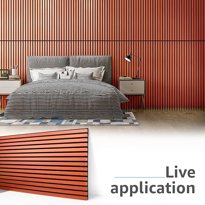 Art3d 4 Pack 47.2 x 23.6in. Wood Slat Acoustic Panels for Wall and Ceiling - 3D Fluted Sound Absorbing Panel with Wood Finish - Cherry - Image 2