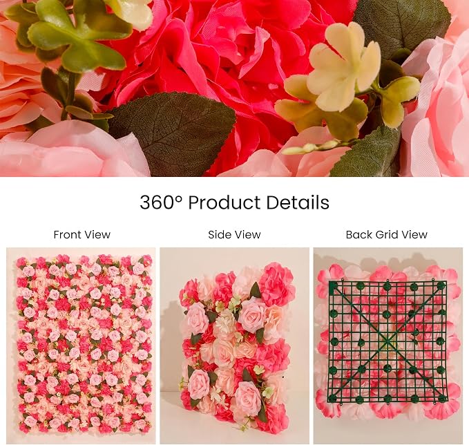 Flower Wall Backdrop 12 Panels 16.5x16.5 Inch Dark & Light Pink | 3D design, realistic look, Seamless Design,eco-friendly,easy to assemble,reusable,.Suitable for weddings,Party,home décor - Image 6