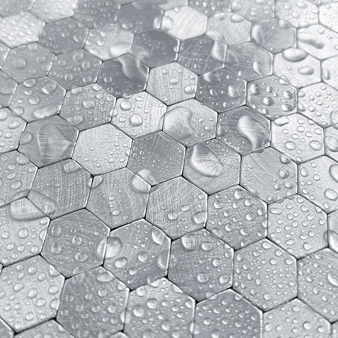Select 5 Pack Hexagon Peel and Stick Backsplash Tiles, Brushed Nickel | Self Adhesive Metal Backsplash Stick On Aluminum Tiles for Kitchen Bathroom, 12” x 12” Wall Tiles w/10 Edge Pieces - Image 8